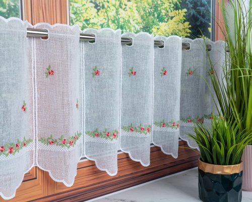 ZAZDROSTKA NATURAL HAFT CZERWONE KWIATUSZKI   35/60  (1panel = 16cm)