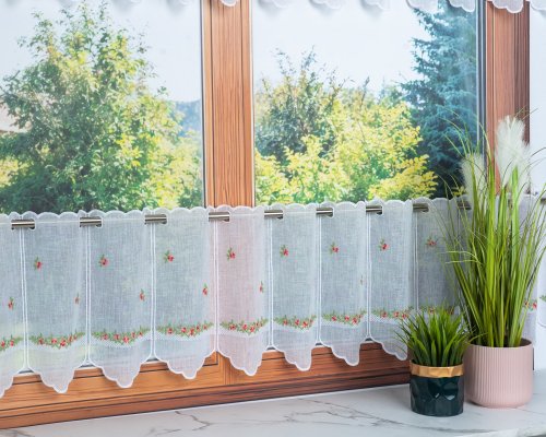 ZAZDROSTKA NATURAL HAFT CZERWONE KWIATUSZKI   35/60  (1panel = 16cm)