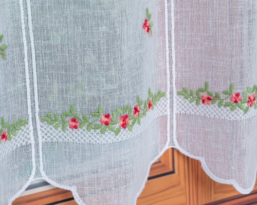 ZAZDROSTKA NATURAL HAFT CZERWONE KWIATUSZKI   35/60  (1panel = 16cm)