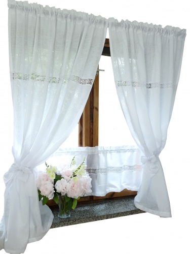 Zakostyl zasłony + zazdrostka białe splot len koronka shabby