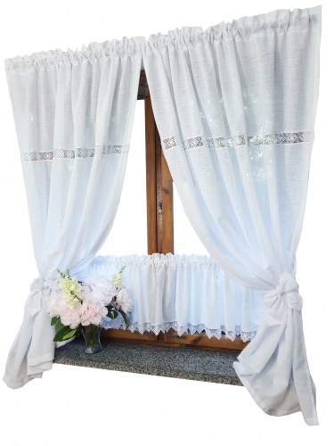 Zakostyl zasłony + zazdrostka białe splot len koronka shabby2