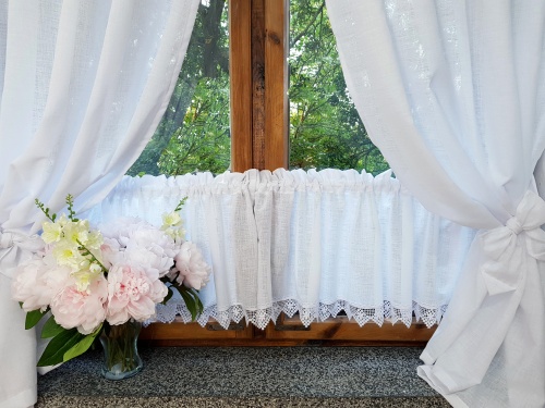 ZAKOSTYL ZASŁONY + ZAZDROSTKA BIAŁE SPLOT LEN KORONKA SHABBY2