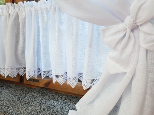 ZAKOSTYL ZASŁONY + ZAZDROSTKA BIAŁE SPLOT LEN KORONKA SHABBY2