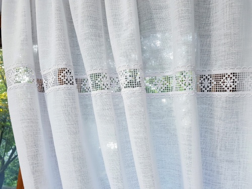 ZAKOSTYL ZASŁONY + ZAZDROSTKA BIAŁE SPLOT LEN KORONKA SHABBY2