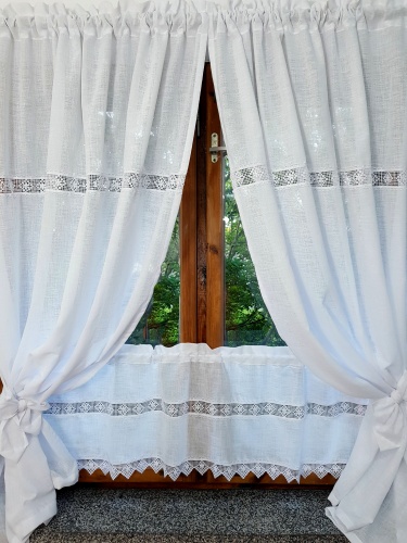 ZAKOSTYL ZASŁONY + ZAZDROSTKA BIAŁE SPLOT LEN KORONKA SHABBY4