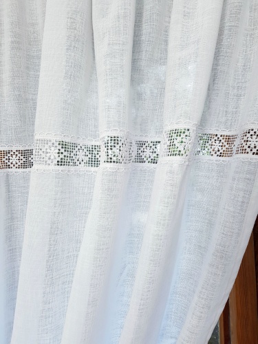 ZAKOSTYL ZASŁONY + ZAZDROSTKA BIAŁE SPLOT LEN KORONKA SHABBY4
