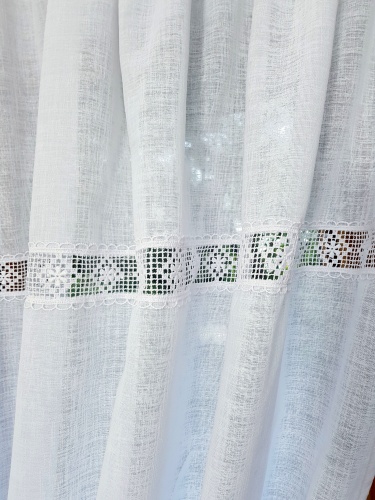 ZAKOSTYL ZASŁONY + ZAZDROSTKA BIAŁE SPLOT LEN KORONKA SHABBY4