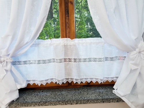 ZAKOSTYL ZASŁONY + ZAZDROSTKA BIAŁE SPLOT LEN KORONKA SHABBY4
