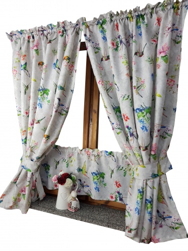 Zakostyl zasłony + zazdrostka kolibry na szarym