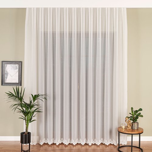 FIRANA HAFTOWANA ECRU NA WOALU DO 280CM