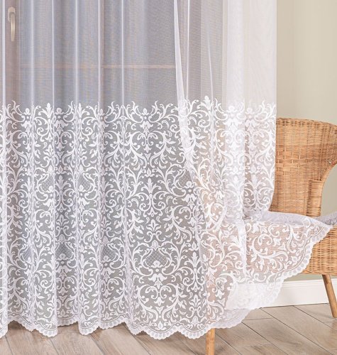 FIRANA ŻAKARD KORONKA DOŁEM BIAŁA DO 330CM