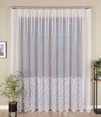 FIRANA ŻAKARD KORONKA DOŁEM BIAŁA DO 330CM