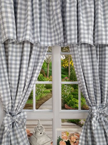 KOMPLET LAMBREKIN + ZASŁONY SZARA KRATA