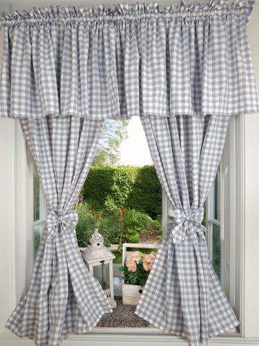 Komplet lambrekin + zasłony szara krata
