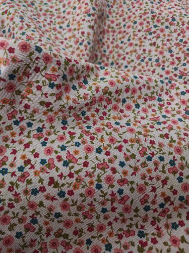 TKANINA NATURALNY SPLOT KWIATUSZKI NA SZARYM BEŻU 140CM HISZPAŃSKA