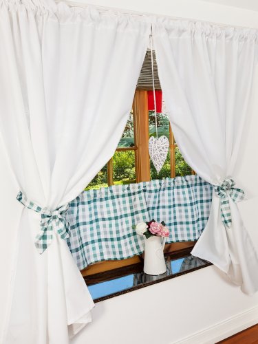 KZESTAW ZASŁON+ZAZDROSTKA ZIELONA PASTEL KRATKA