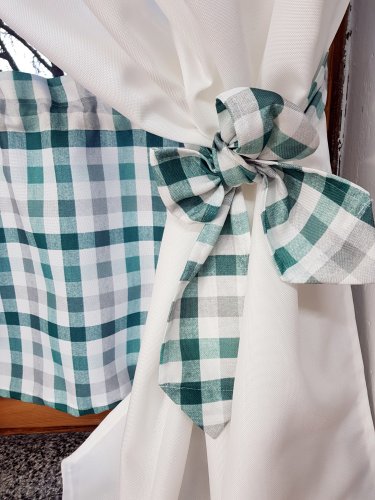 KZESTAW ZASŁON+ZAZDROSTKA ZIELONA PASTEL KRATKA