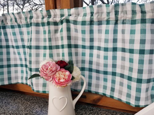 KZESTAW ZASŁON+ZAZDROSTKA ZIELONA PASTEL KRATKA