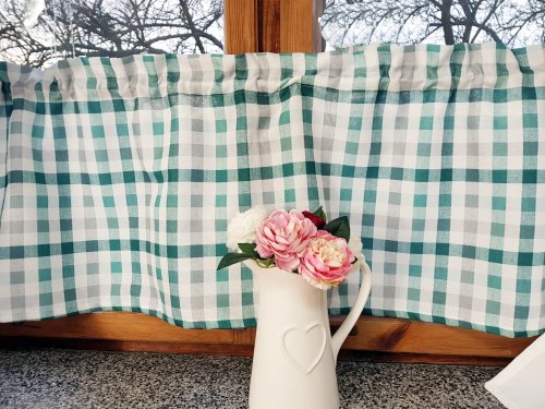 KZESTAW ZASŁON+ZAZDROSTKA ZIELONA PASTEL KRATKA