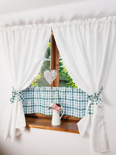 Kzestaw zasłon+zazdrostka zielona pastel kratka