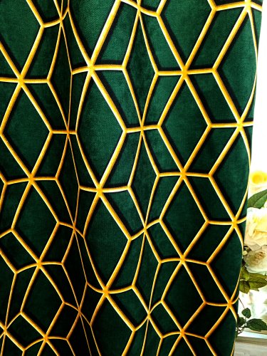 Tkanina zasłonowa geometric złoto butelkowa zieleń 1mb