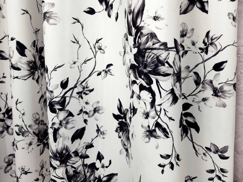 Tkanina zasłonowa czarne kwiaty na białym tle velvet 1mb