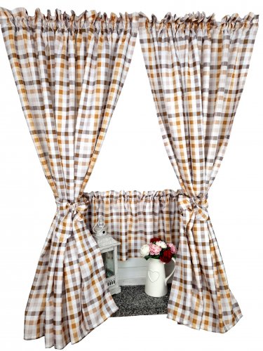 ZAKOSTYL ZASŁONY + ZAZDROSTKA CIEPŁY BRĄZ KRATKA