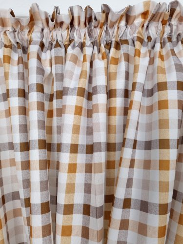 ZAKOSTYL ZASŁONY + ZAZDROSTKA CIEPŁY BRĄZ KRATKA