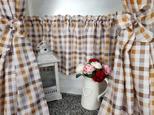 ZAKOSTYL ZASŁONY + ZAZDROSTKA CIEPŁY BRĄZ KRATKA