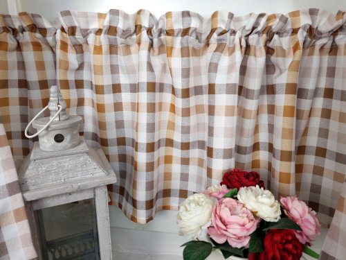 ZAKOSTYL ZASŁONY + ZAZDROSTKA CIEPŁY BRĄZ KRATKA