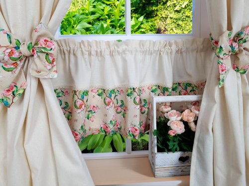 ZAKOSTYL ZASŁONY + ZAZDROSTKA JABŁONIE ECRU SHABBY