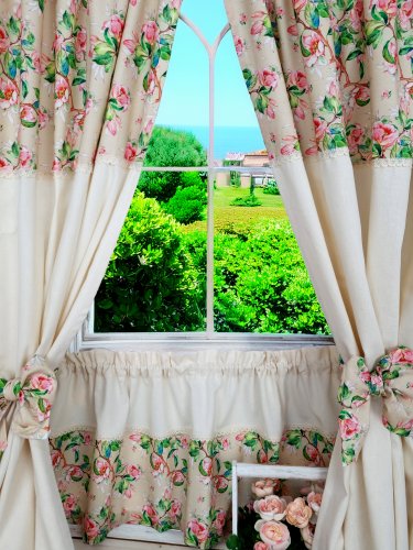 ZAKOSTYL ZASŁONY + ZAZDROSTKA JABŁONIE ECRU SHABBY