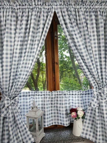 ZAKOSTYL ZASŁONY + ZAZDROSTKA SZARA KRATKA