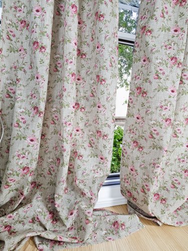 ZASŁONA NATURAL RÓŻE NA BEŻU  SZER.140cm