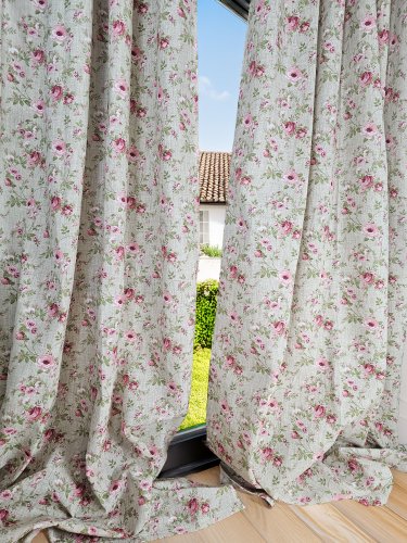 ZASŁONA NATURAL RÓŻE NA BEŻU  SZER.140cm