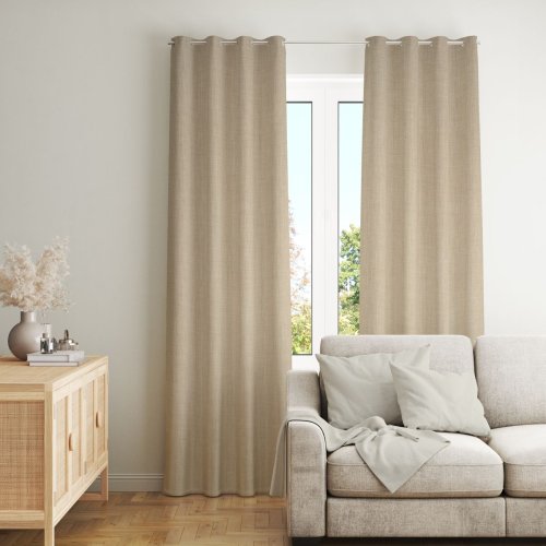 ZASŁONA O STRUKTURZE LNU ZACIEMNIAJĄCA CIEMNY BEŻ