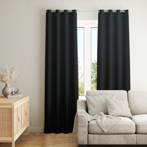 ZASŁONA O STRUKTURZE LNU ZACIEMNIAJĄCA CZARNA 