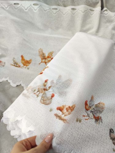 ZAZDROSTKA ŻAKARD KURY 50CM/70CM  (cena za 0,50mb)