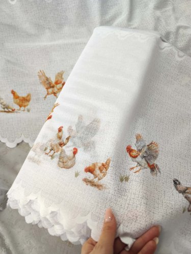 ZAZDROSTKA ŻAKARD KURY 50CM/70CM  (cena za 0,50mb)