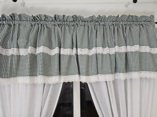 ZESTAW ZASŁON + LAMBREKIN + ZAZDROSTKA ZIELONA KRATKA KORONKA