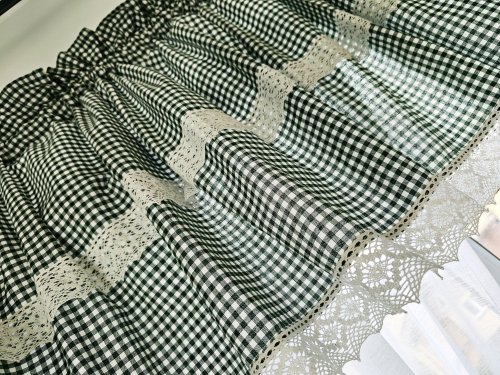 Lambrekin zielona krata vichy koronka