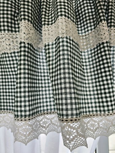 ZESTAW ZASŁON + LAMBREKIN + ZAZDROSTKA ZIELONA KRATKA KORONKA