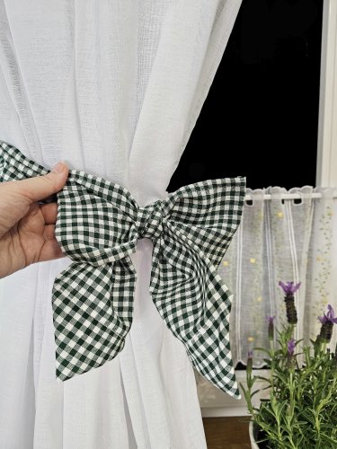 ZESTAW ZASŁON + LAMBREKIN + ZAZDROSTKA ZIELONA KRATKA KORONKA