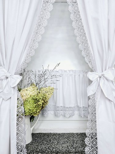 Zestaw zasłon+zazdrostka gipiurka shabby chic