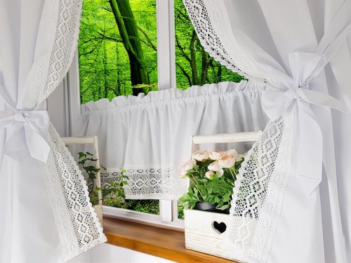 ZESTAW ZASŁON+ZAZDROSTKA KORONKA SHABBY CHIC