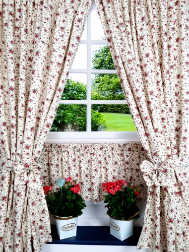 ZESTAW ZASŁON+ZAZDROSTKA KREM MAŁE RÓŻE PROWANSJA