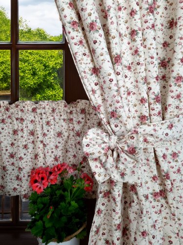 ZESTAW ZASŁON+ZAZDROSTKA KREM MAŁE RÓŻE PROWANSJA