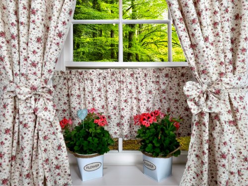 ZESTAW ZASŁON+ZAZDROSTKA KREM MAŁE RÓŻE PROWANSJA