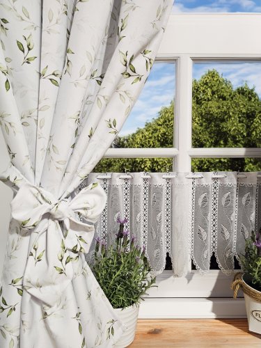 ZESTAW ZASŁON+ZAZDROSTKA PLAMOODPORNY LISTKI