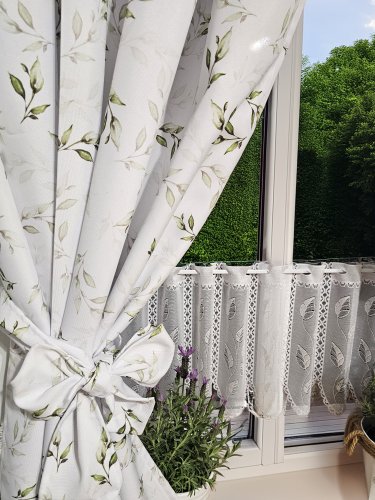 ZESTAW ZASŁON+ZAZDROSTKA PLAMOODPORNY LISTKI